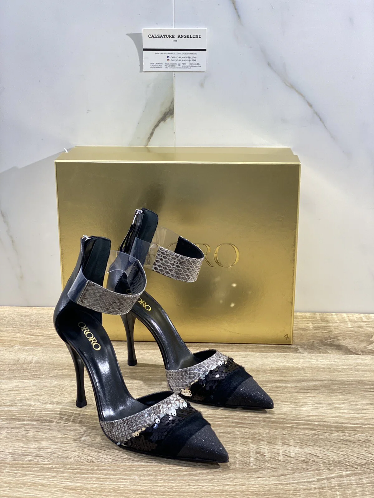 Ororo Sandalo donna 1055 Pelle e paiettes nero luxury sandal 40 - immagine 6