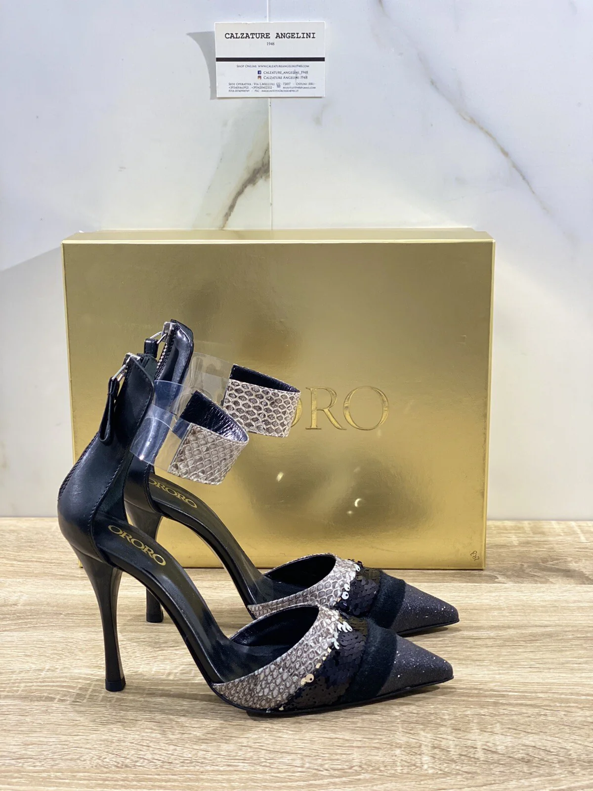 Ororo Sandalo donna 1055 Pelle e paiettes nero luxury sandal 40 - immagine 2