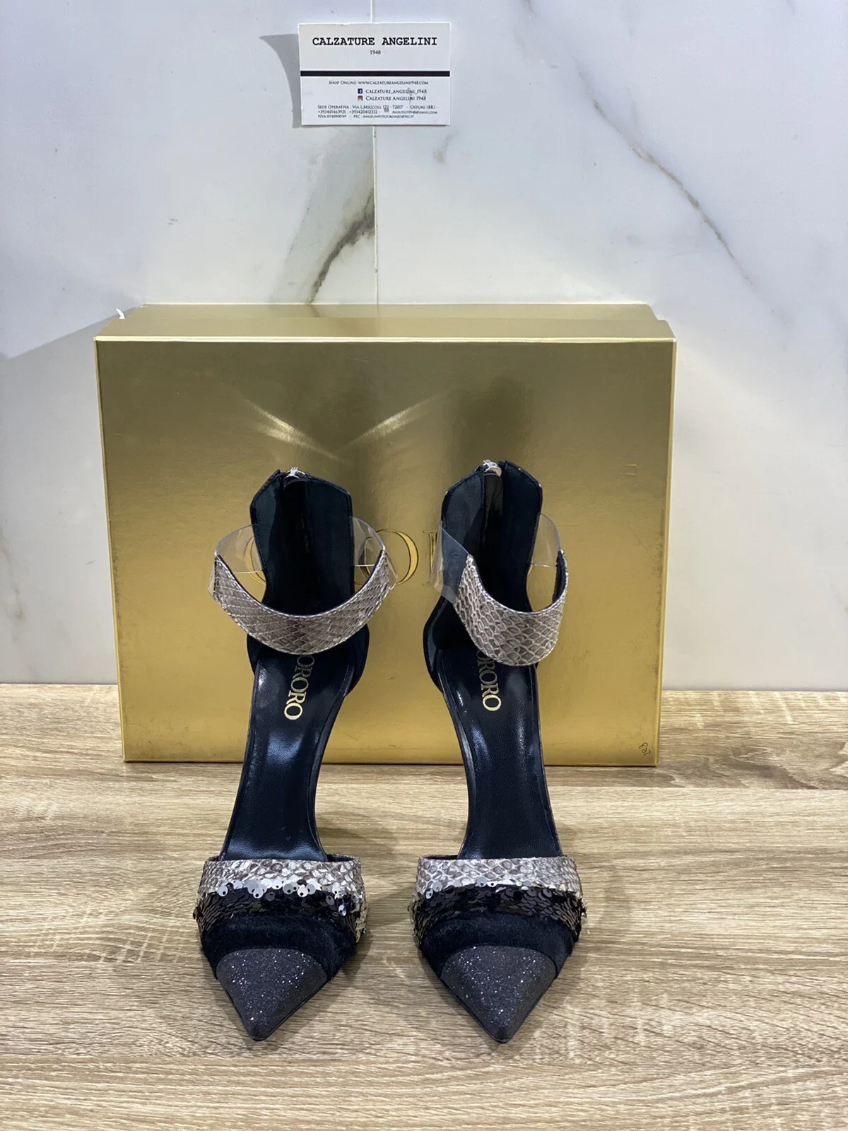 Ororo Sandalo donna 1055 Pelle e paiettes nero luxury sandal 40 - immagine 3